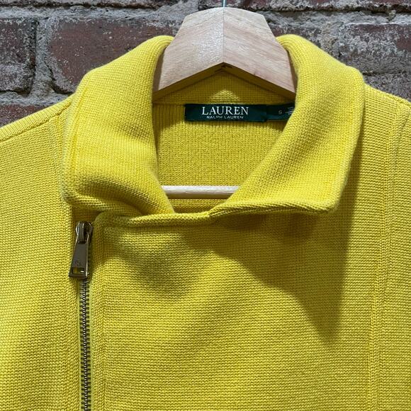 Lauren Ralph Lauren Yellow Cotton Moto Jacket Size Small - Picture 5 of 10